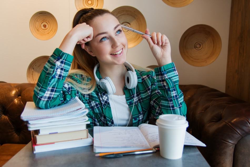 student in college thinking